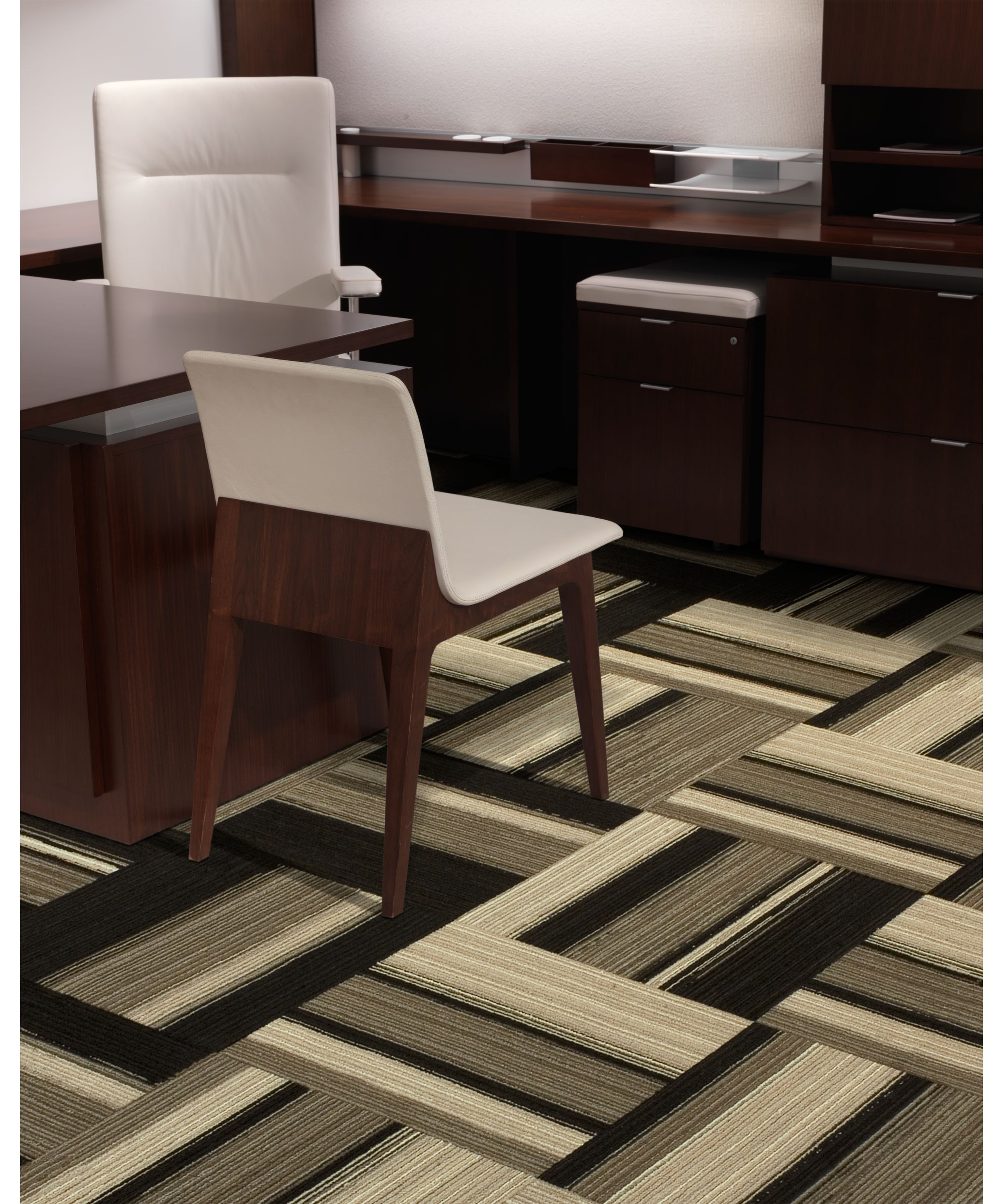 Interface Across the Board carpet tile in private office with wood desk and filing cabinets image number 3